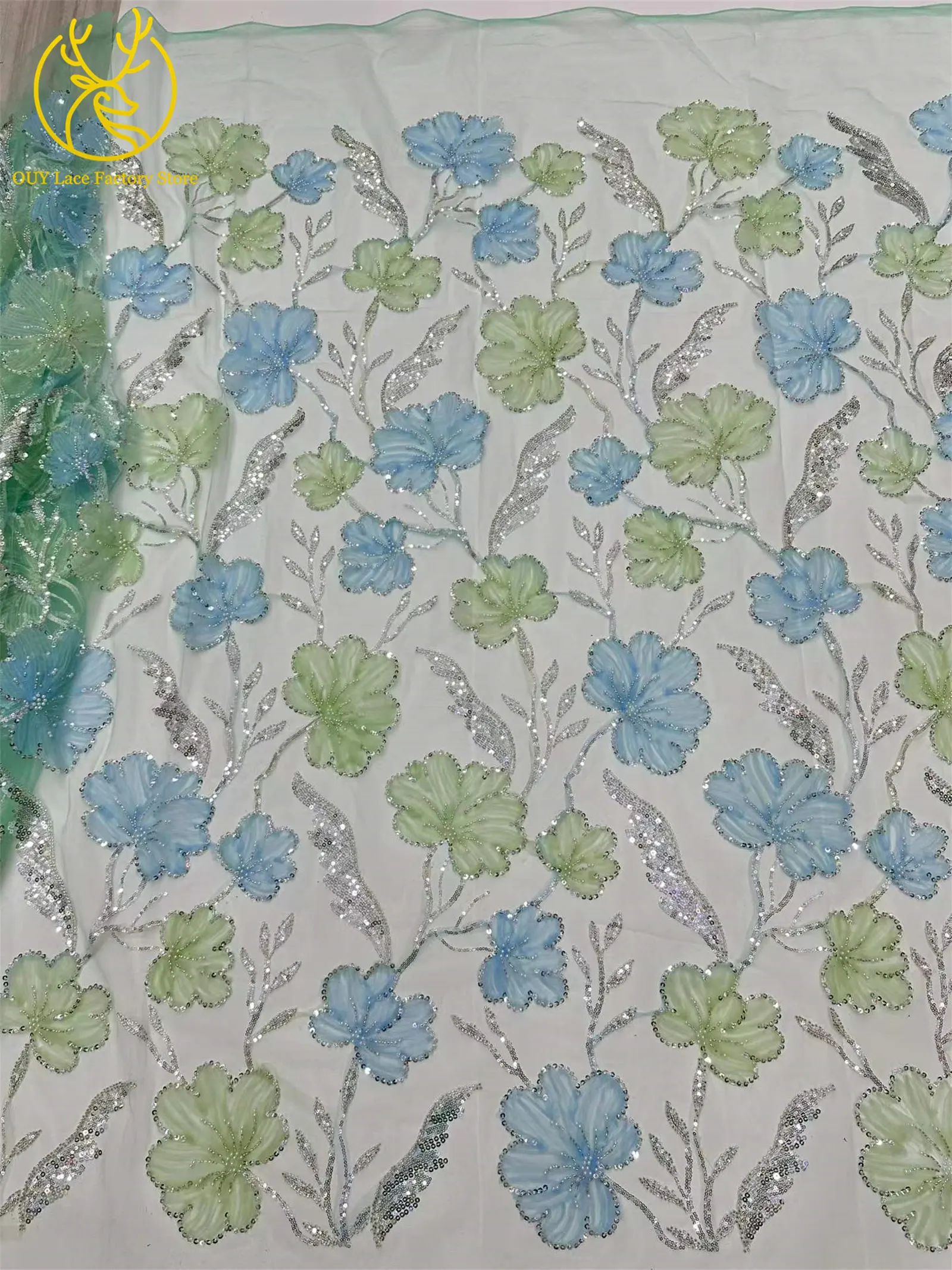 5 Yards Modischer Nigerianischer Pailletten-Tüll-Spitzenstoff 2026 Afrikanischer Perlen-Spitzenstoff Französische Spitze für Hochzeitskleider und Partykleider zum Nähen – Detail 12