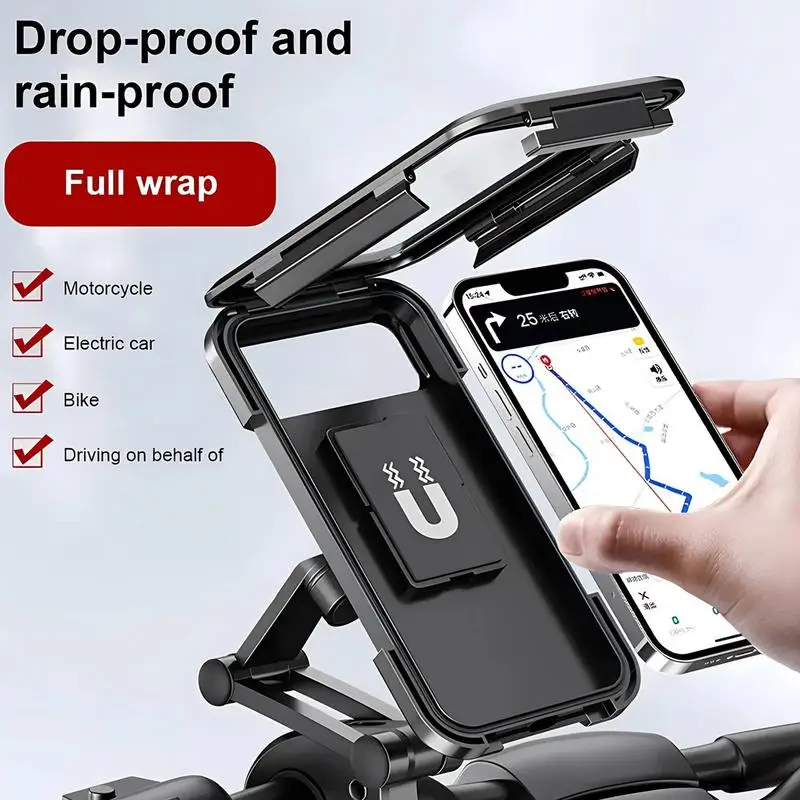 Motorcycle Phone Mount Waterproof Foldable Rotatable Phone Holder Electric Bike Anti-shock Cellphone Stand Navigation Support