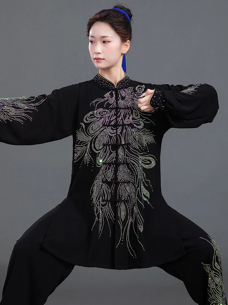 Women's Tai Chi Uniform 2026 New High-end Professional Daily Wearable Practice Performance Competition Suit Rhinestone Design