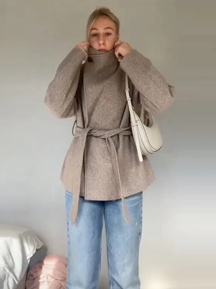 Elegantní kožešinová bunda s dlouhým rukávem a šněrováním, dámský kabát, podzim/zima 2025, volný, teplý, s kapucí - náhled 6