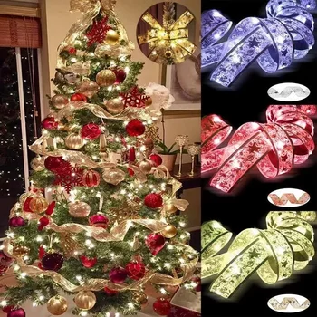 Ruban lumineux féerique de noël, décoration de noël, nœuds à faire soi-même, ornements d'arbre lumineux pour la maison, décor de noël 2024, nouvel an