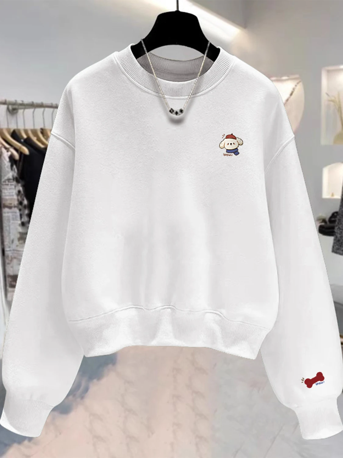 

Белый свободный свитшот для женщин, модный топ с принтом в корейском стиле, с круглым вырезом, длинными рукавами, из полиэфирного волокна, осенняя новинка.