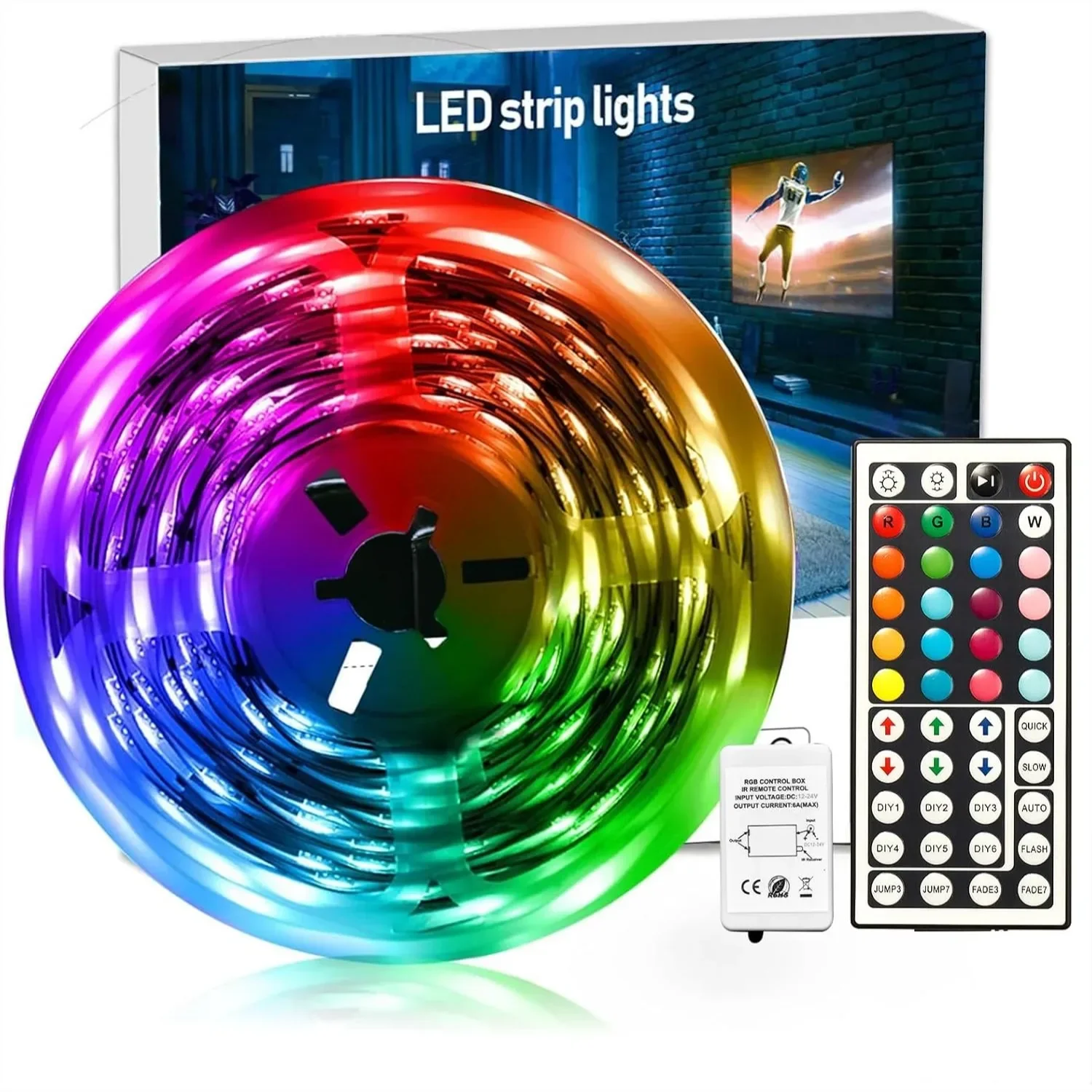 

RGB LED Strip Lights 32.8ft with Remote for Bedroom Desk Home Decoration, Color Changing, Cuttable