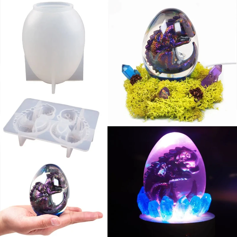 

DIY Crystal Epoxy Resin Mold Egg-shaped Dragon-egg Starry Sky Ball Night Light Mirror Silicone Mold