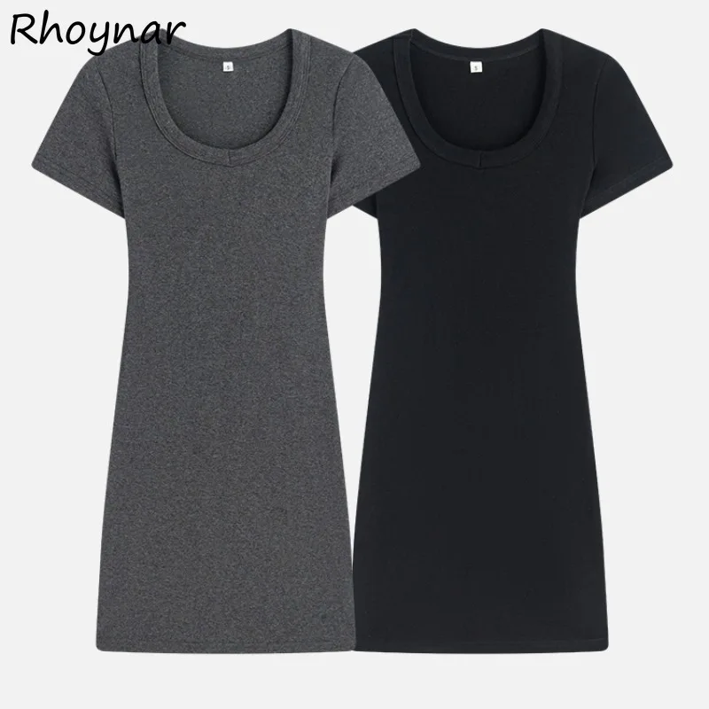 Short Sleeve Dresses Women Korean Style Hip-covering Slim Abdomen O-neck Casual Daily Spicy Ladies Streetwear Y2K Summer Cozy