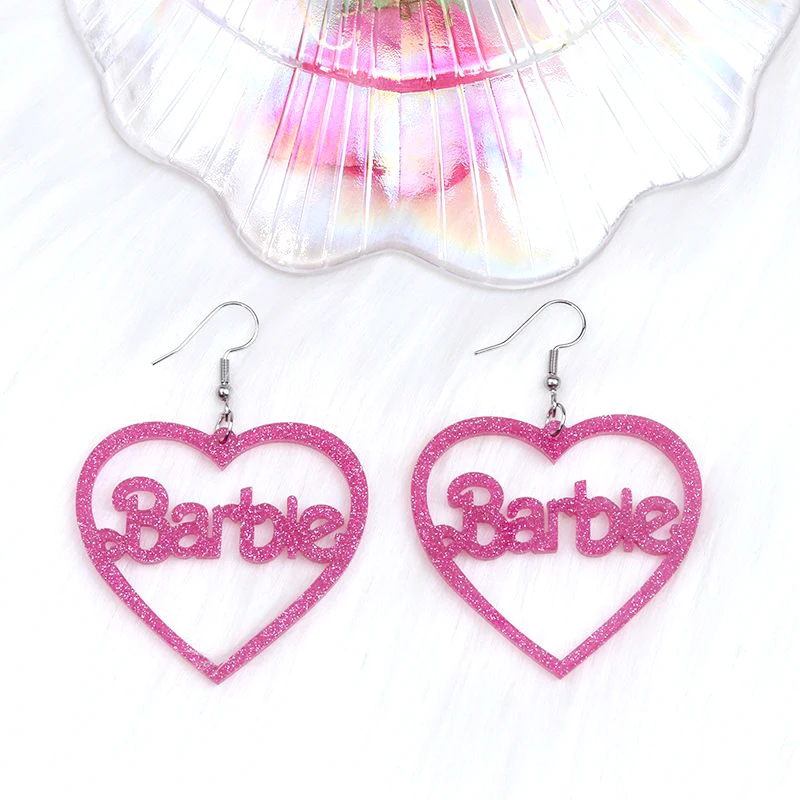 Cute Pink Barbie Letter Earrings Fashion  Love Sparkling Acrylic Pendant Earrings for Women Party Jewelry Accessories Gift