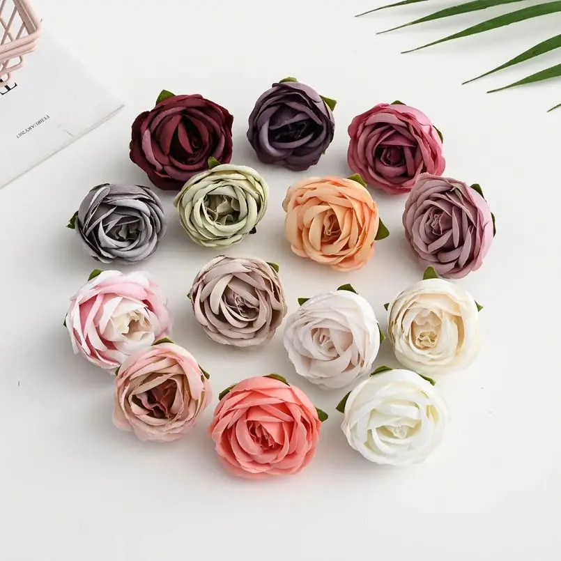 50/100pcs Artificial Flower Silk Rose Wedding Outdoor Garden Home Decor Accessories Diy Gift Candy Box Brooch Christmas Wreath