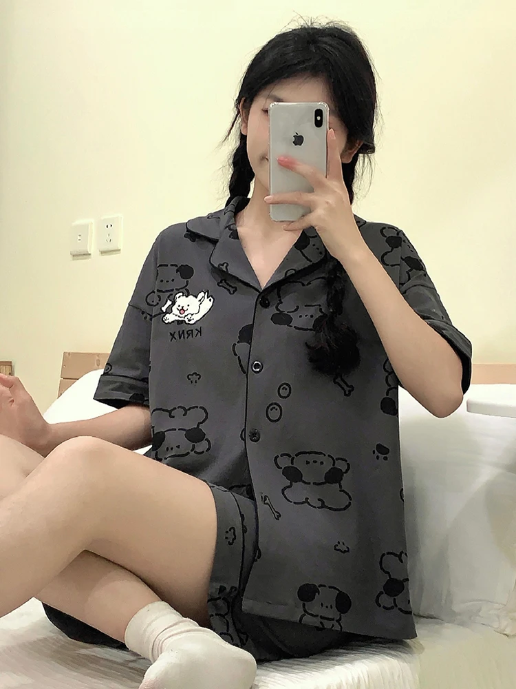 

Cotton Couples Spwear ort Sve ort Pants Home Clothes Cartoon Cute Little Dog Print Youth Size Summer Season China Made