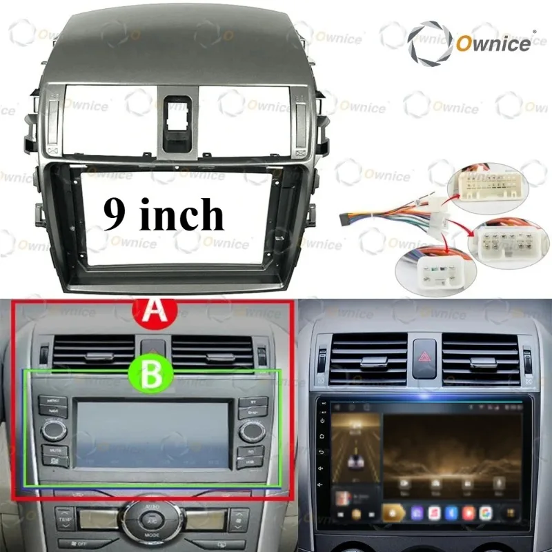 Ownice Moldura de Rádio Automotivo Android 9 polegadas para Toyota Corolla 10 E140 E150 2006 - 2013 Painel Estéreo 2DIN com Chicote de Fios 16PIN e Canbus