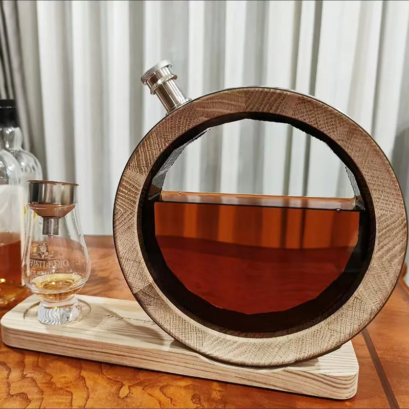 

800ml Visible Oak Whiskey Barrel, Moderately Carbonized French Oak Wine Barrel, Household Brandy Storage Container, Wine Bottle
