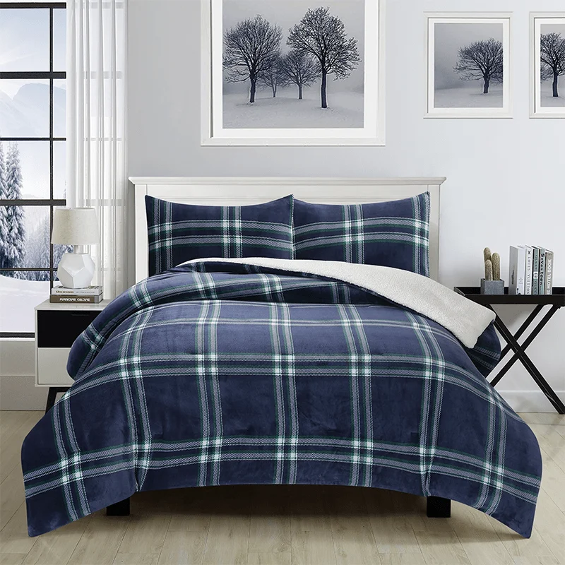 

3-Piece Reversible Plush Sherpa Comforter Set - Ultra-Soft Flannel Bedding for Winter Warmth & Comfort