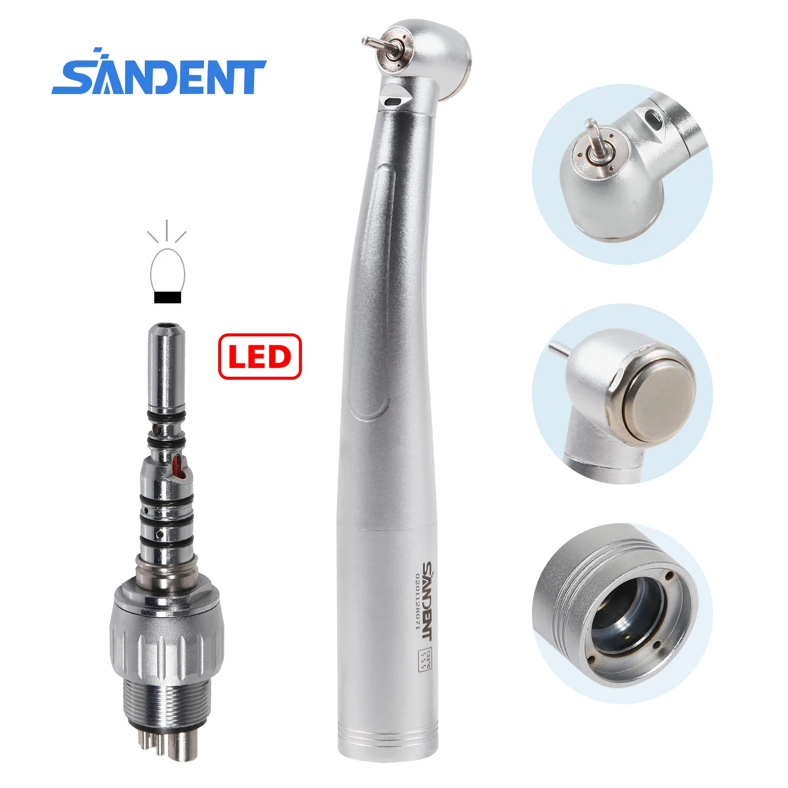 Dental LED Fiber Optic Triple Spray High Speed Handpiece Large Head Ceramic Bearing with 6 Hole 360° Swivel K-a-V-o Coupler