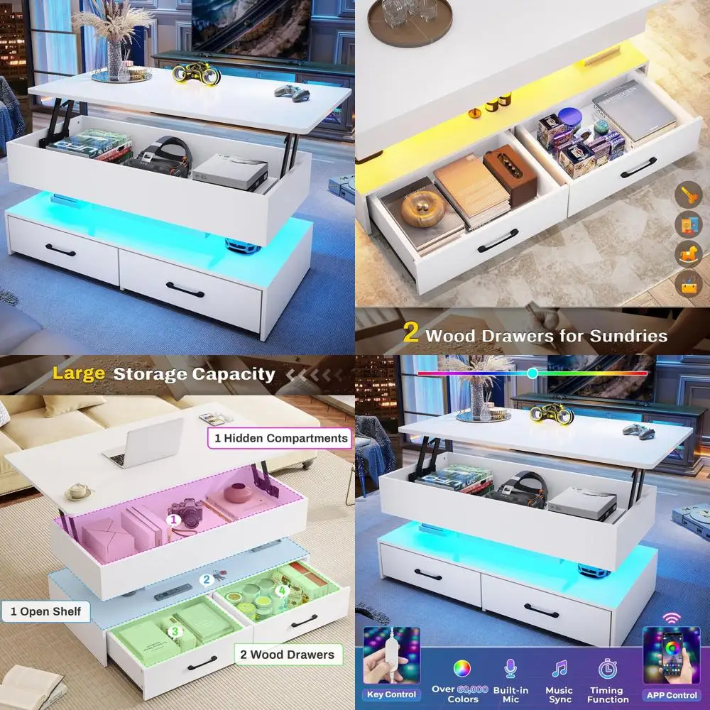 

Белый 40-журнальный журнальный столик с подъемной столешницей и светодиодной подсветкой для гостиных и столовых