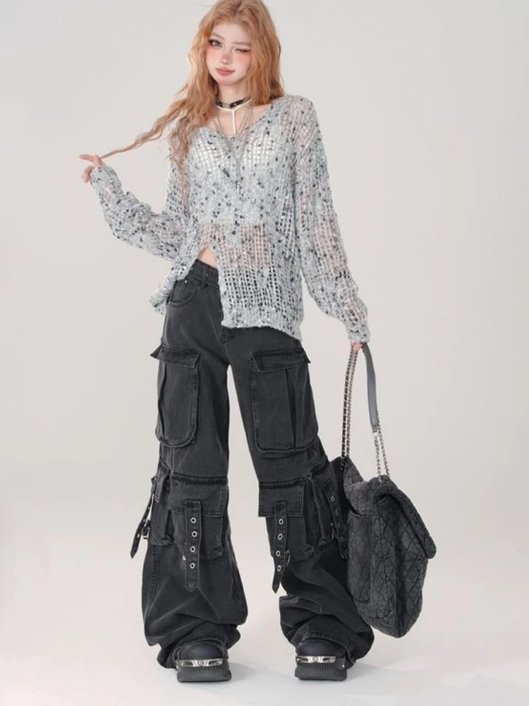 Design Cargo Pants Denim Pants Long Trouser Vintage Aesthetic Grunge Jeans Baggy Gothic Punk Women Japanese Streetwear
