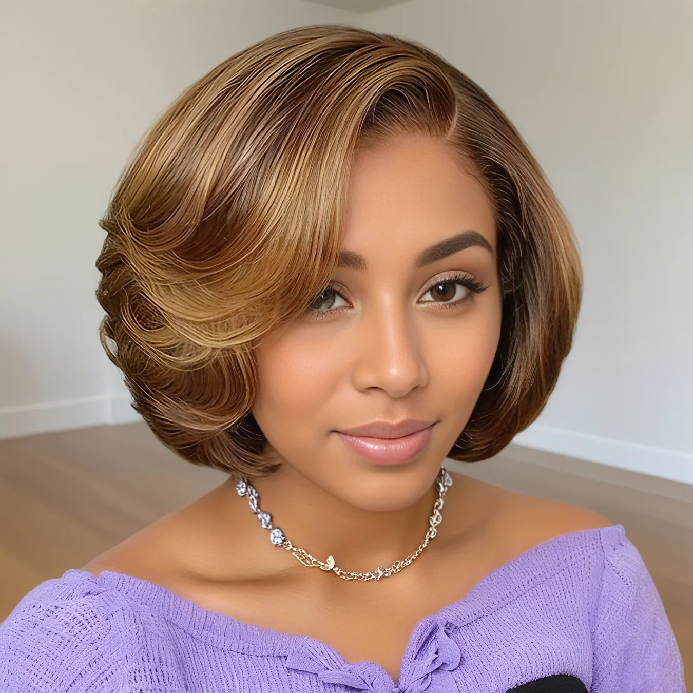 

Short Bob Soft Natural highlight Brown Body Wave 5x5 Silk Base Jewish Human Hair Wig Baby Hair HD Lace European Hair Preplucked