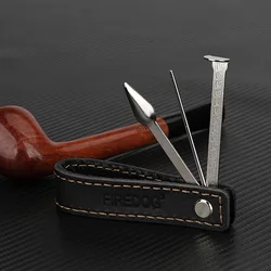 Leather Tobacco Smoke Pipes Holder Stand Bracket Rack with Stainless Steel Pipe Reamer Cleaner Tamper Tool Smoking Accessories