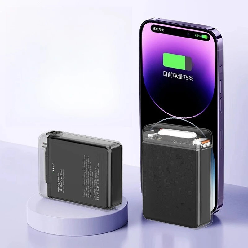PD20W Transparent Power Bank with LED Lighting10000mAh Fast Charging Portable Power Source 22.5W Mini and Portable