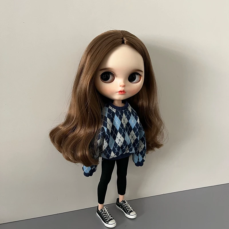 DLBell Blyth Puppenkleidung Niedlicher Pullover Diamant-Karo Hoodies Shirts Shorts für Blyth OB24 Pullip Licca 1/6 Puppen Outfits – Detail 5