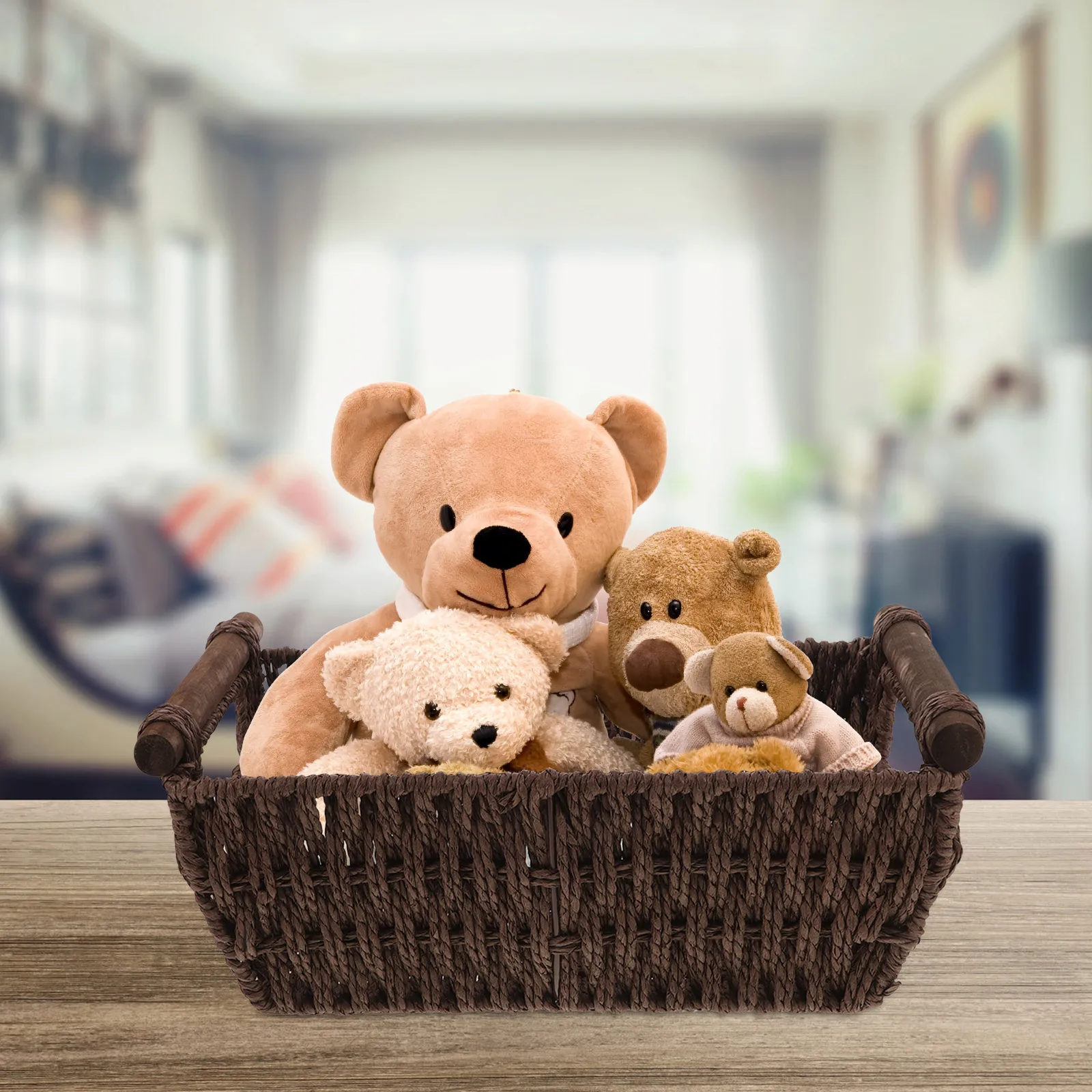 

Multi-Functional Paper Rope Storage Basket With Handles Home Office Desktop Organizer For Sundries Toiletries Fruit Snacks