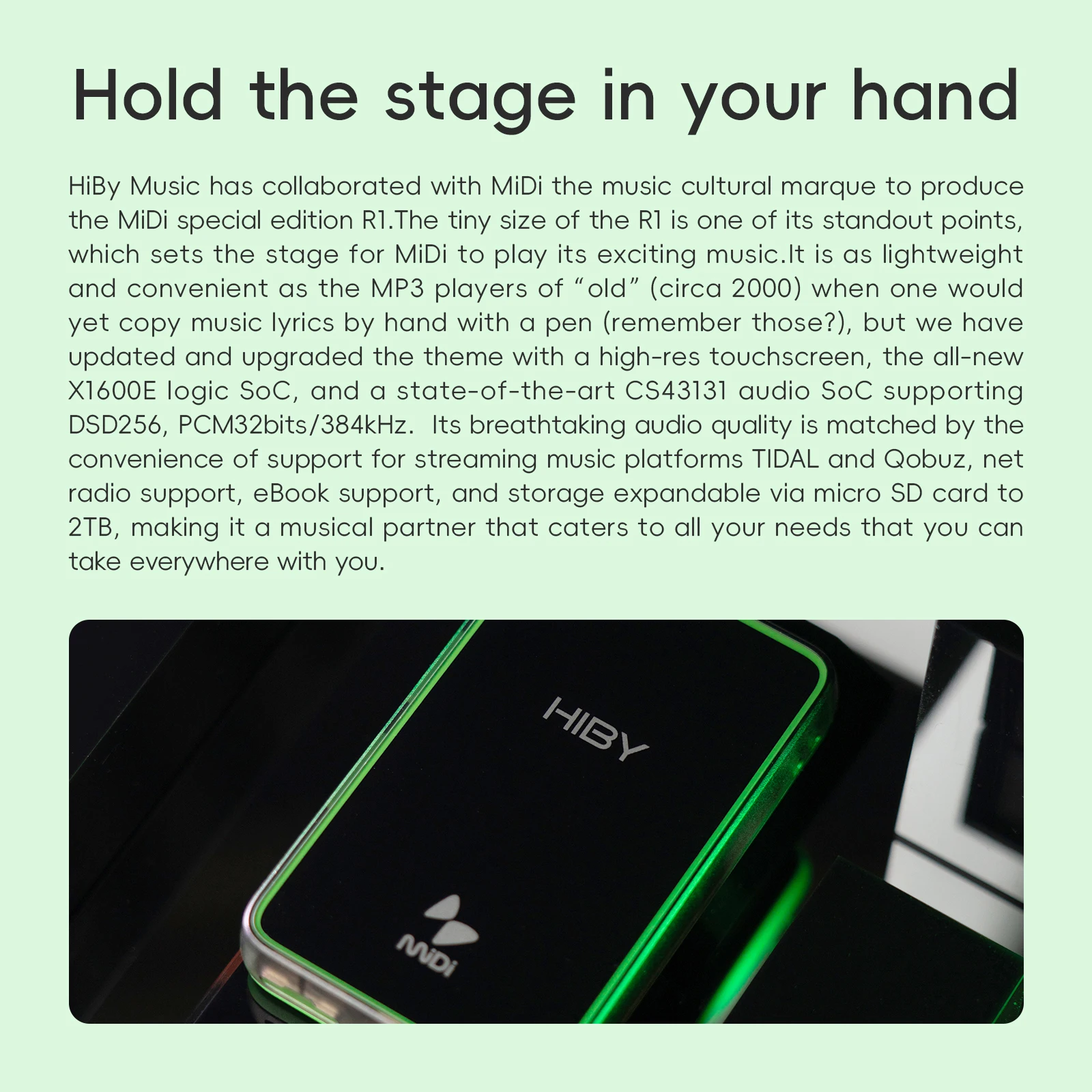 HiBy R1 MiDi HiFi аудио музыкальный плеер MP3 USB ЦАП WiFi Bluetooth 5.1 DSD256 PCM384 кГц/32 бит X1600E CS43131 MSEB веб-радио 1150 мАч