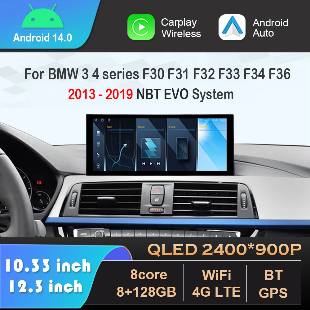 

for BMW 3 4 series F30 F31 F32 F33 F34 F36 2013 - 2019 NBT EVO System Android 14 Car Radio Video Multimedia Player DSP Carplay