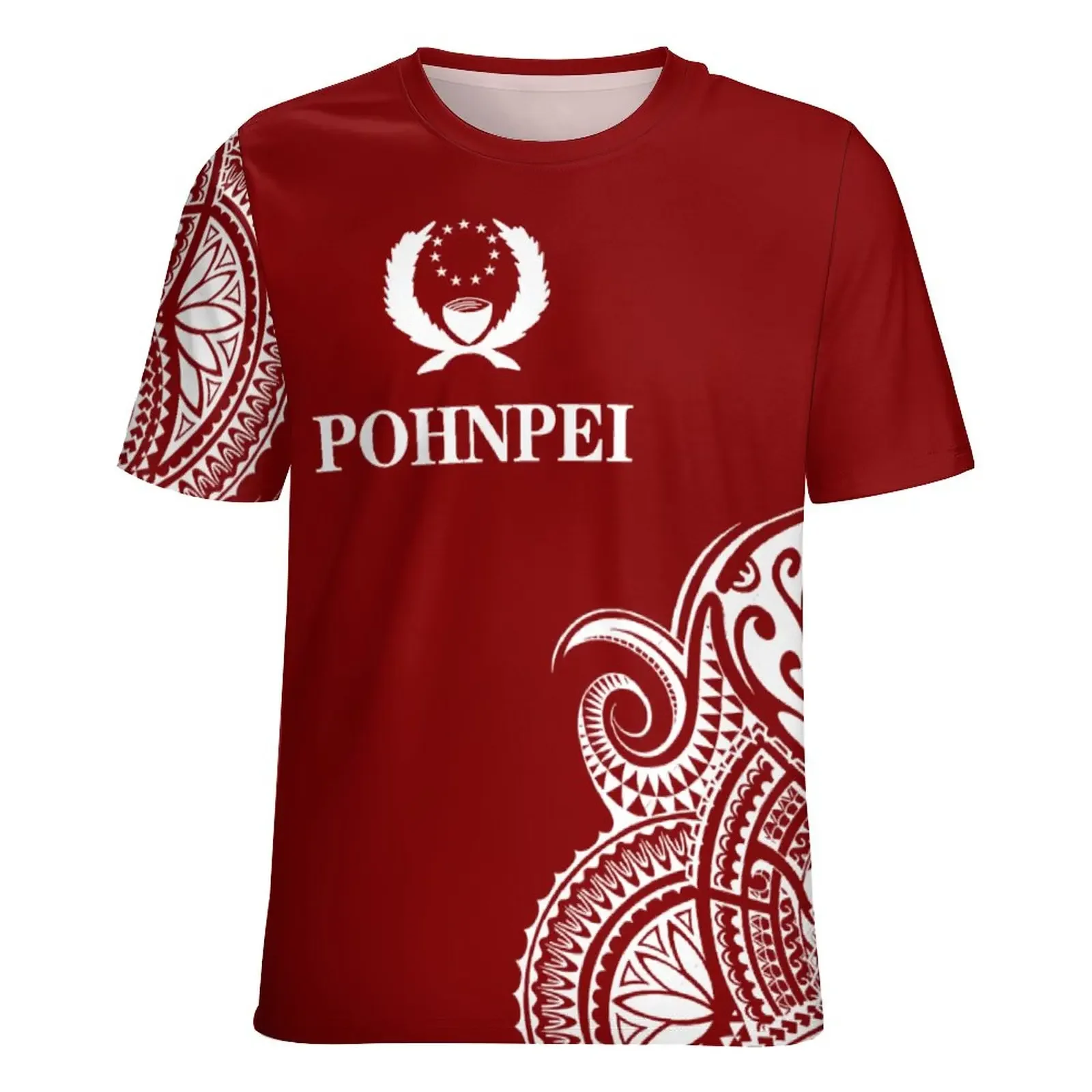 Polynesian Traditional Tribal Pattern Polyester T-shirt with High-definition Printed Short Sleeved Shirt Custom Design for Comfo