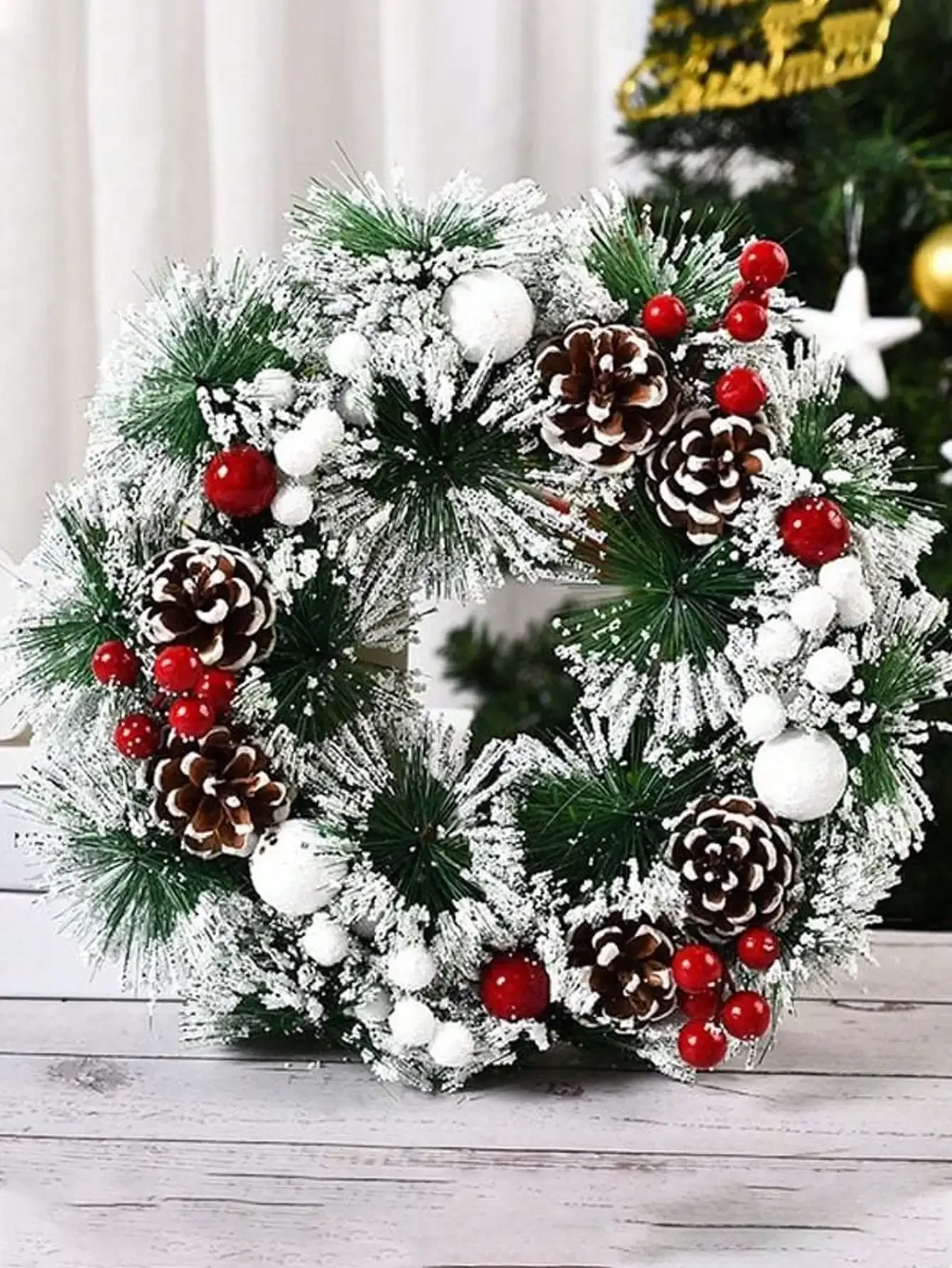 1pc Wreath Front Door Christmas Flower Wreath Thanksgiving Indoor Outdoor Home Decoration Pinecone Snowflake Flower Wreath
