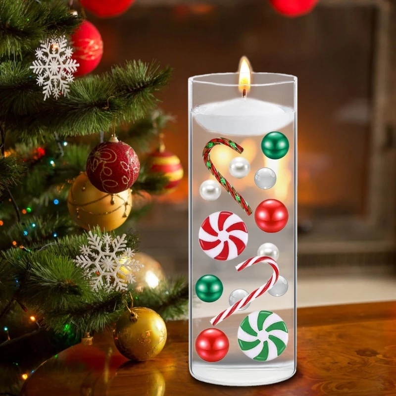 Juego relleno jarrón con perlas agua navideña, cuentas gel velas flotantes para centro del