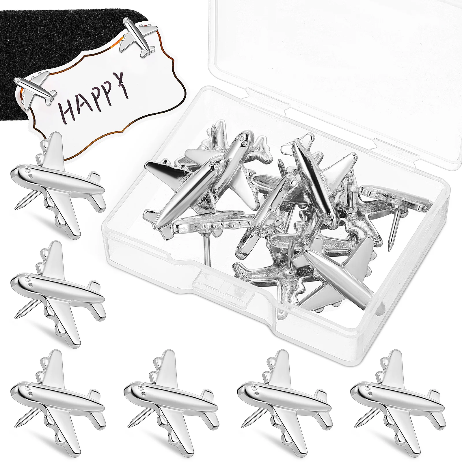 24 Pcs Pin Metal Airplane Office Black Hooks Corkboard Push for Bulletin Pushpins Wall