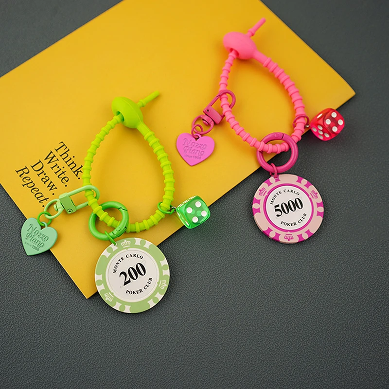 Key Chains Exquisite Metal Poker Chips Shape Souvenirs Colorful Chip Heart Dice Key Rings Practical Bag Hanging Souvenirs