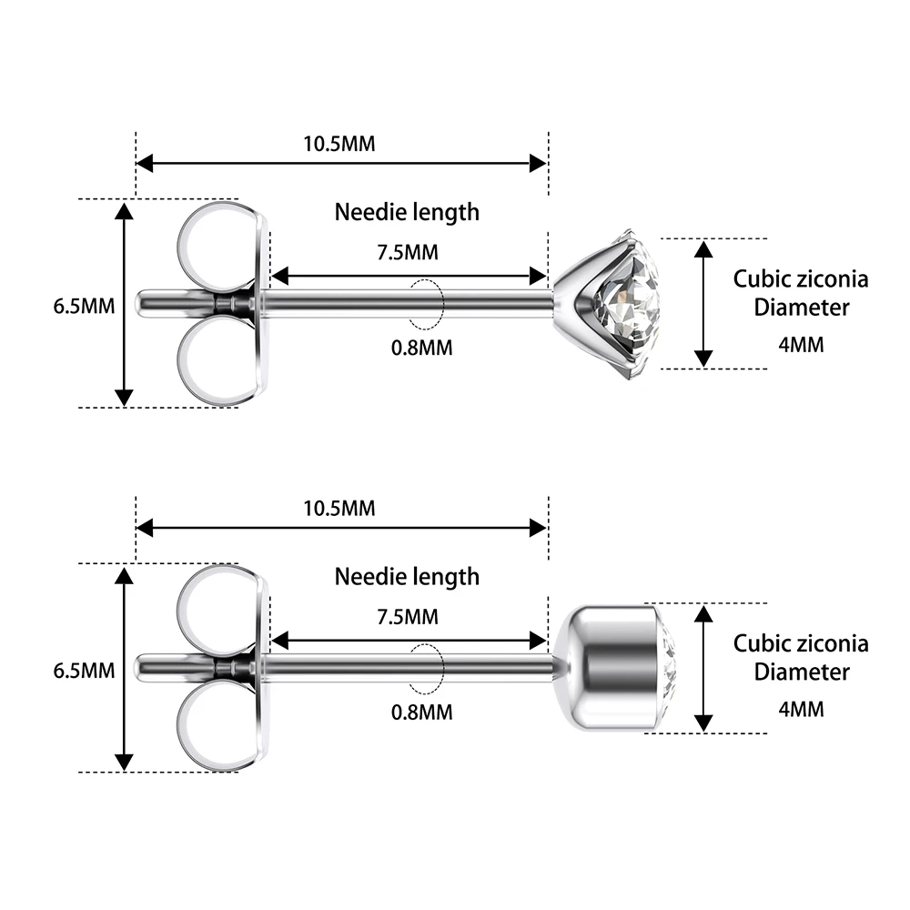 1Pair Titanium G23 16G Earring Helix Tragus Cartilage Earring 3MM 4MM 5MM Zircon Internally Threaded Piercing Jewelry For Women