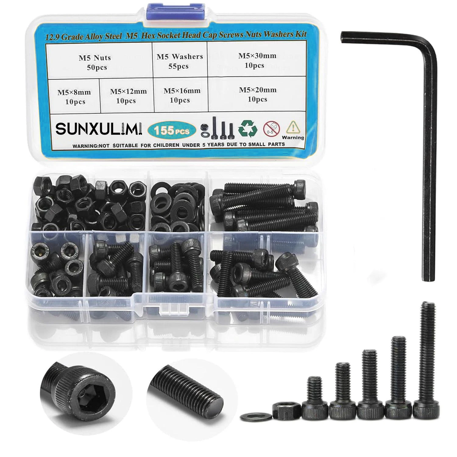 

15000 комплектов винтов M5, болты с шестигранной головкой M5 * 8 мм/12 мм/16 мм/20 мм/30 мм, легированная сталь марки 12,9