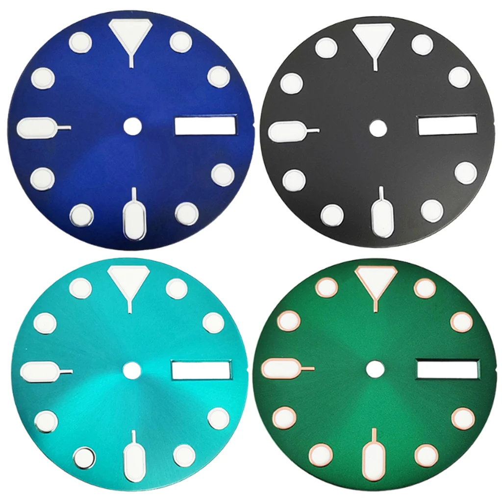 

28.5mm NH36 Watch Dial Sterile Green Luminous for 3 o'clock 3.8 o'clock With Date Window For NH36 NH36A Movement Accessories