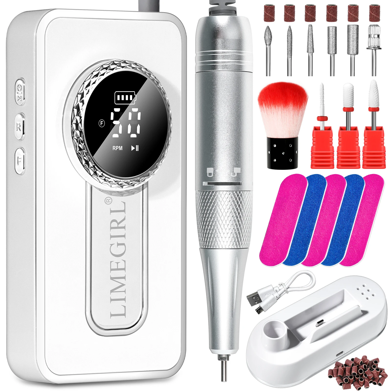 

Professional 50000RPM Nail Drill Kit Electric Nail File for Acrylic Gel Nails Cordless Rechargeable Nail Drill E-File Machine