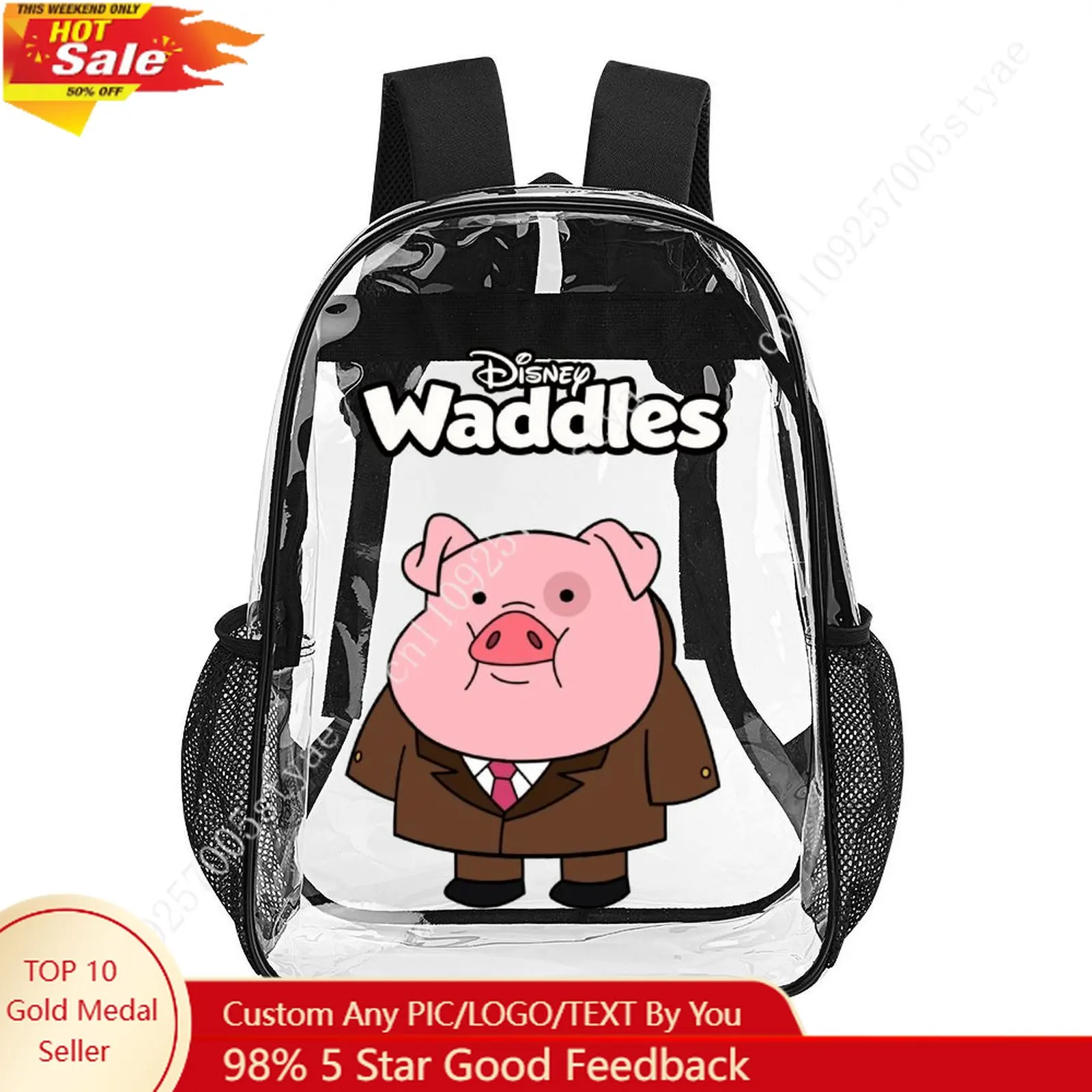 

Waddles Transparent Backpack Disney Cartoon Decorative Bag Design Your Photo Logo Text Customized Party Holiday Gift Cosplay