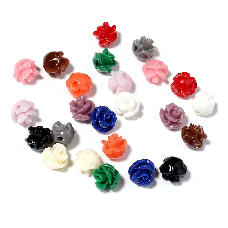 30pcs Resin Imitation Coral Flower Bead 6mm Multicolor Artificial Flower Loose Beads for Bracelet Jewelry Making DIY Accessoires