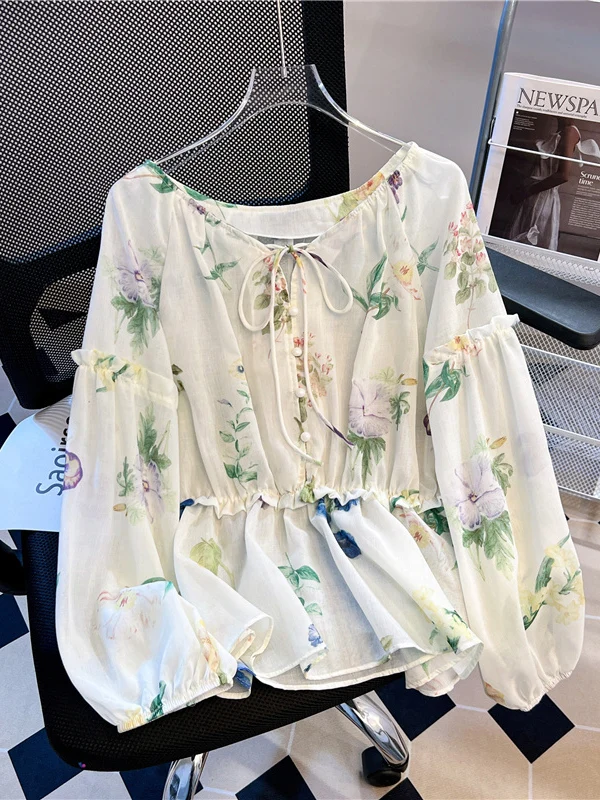 

Женский летний модный топ с французским Sle V-Ne с цветочным принтом Vaion Vibes irt, уникальный топ Super Pret Top