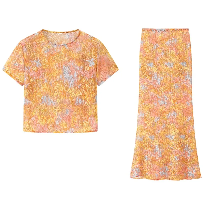 

Faionable Printed Crop Top And f Skirt Set for Women Summer 2025 Breathable ort Sve Easy to Match Quali Material