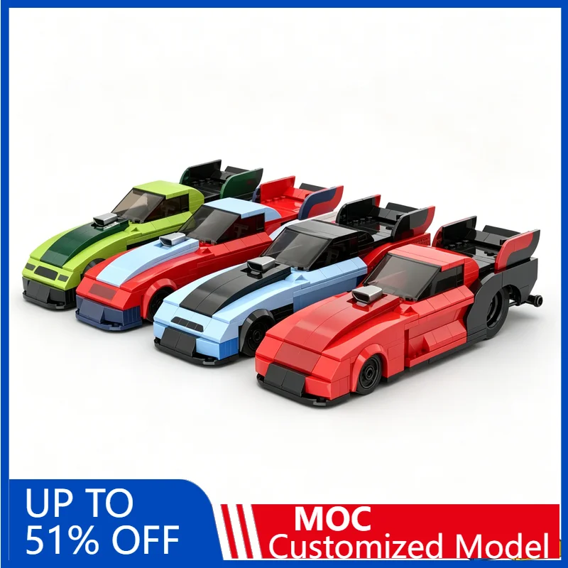 

372PCS Funny Cars 4 Pack Drag Racing Car Model Customize Building Blocks Education Assembly Vehicle Toy Set Boys Collectors Gift