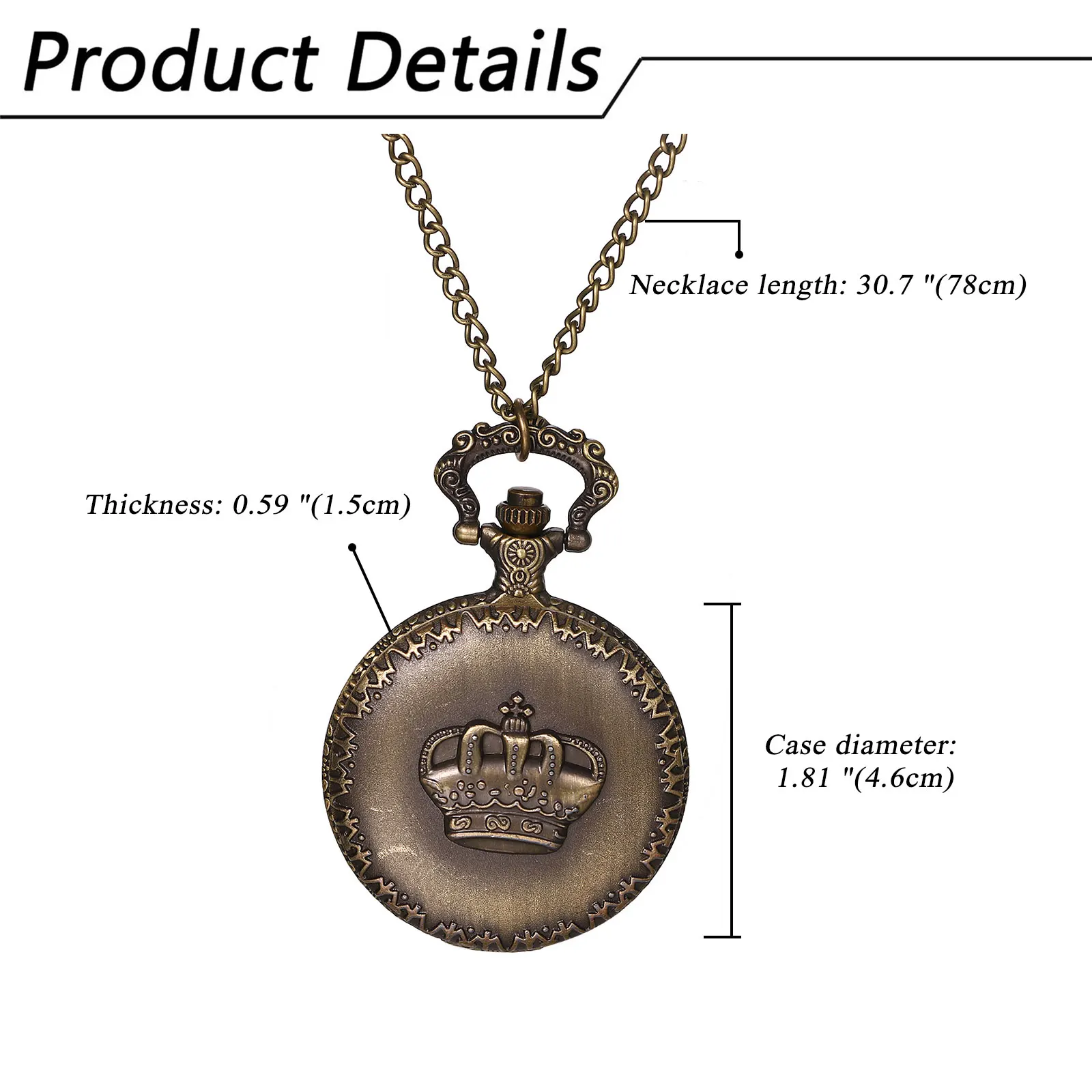 LANCARDO Embossed Crown Decorated Pocket Watch Digital Scale Necklace Sweater Chain Watch Home Casual Quartz Watch