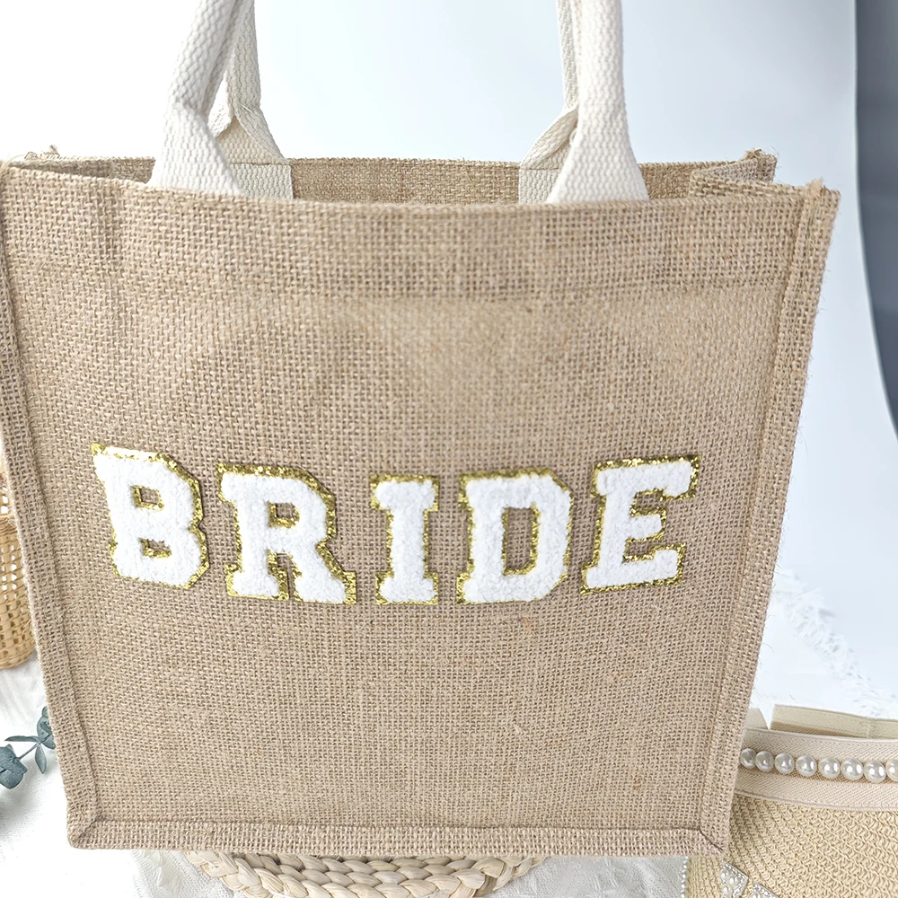 Braut-Strand-Jutebeutel, Jute-Tragetaschen mit Griff, Braut-Gastgeschenke, Partyzubehör, Aufbewahrungsbeutel, Dekoration – Detail 2