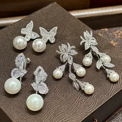 Women's Butterfly Shaped Diamond & Pearl Earrings Trendy Twig Design Fashionable Jewelry Accessory for 2024