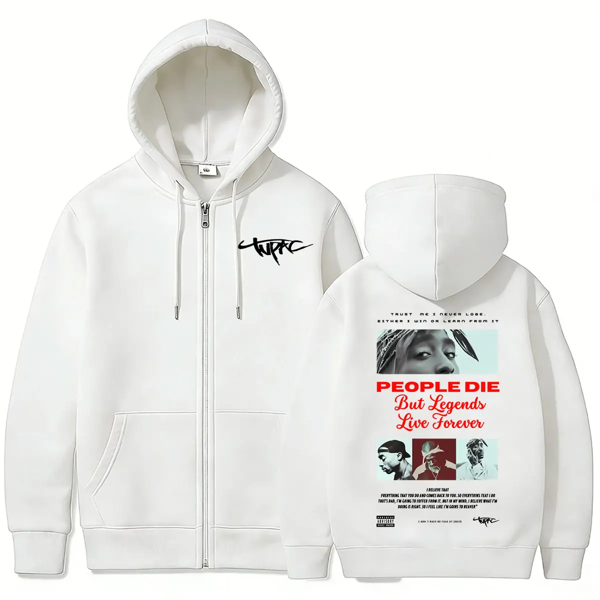 Rapper Tupac 2pac Grafik-Reißverschluss-Hoodie für Männer und Frauen Hip-Hop-Mode Übergroße Streetwear Lässige Herrenjacke mit Reißverschluss – Detail 7