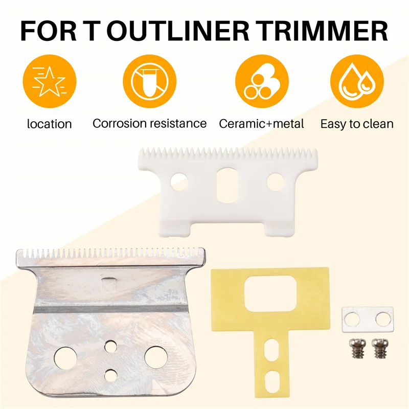 قطع غيار الأجهزة باللون الفضي لشفرة T Outliner لـ Andis لـ T Outliner، لشفرة بديلة Andis Gtx، شفرة T بيضاء + شفرة فضية
