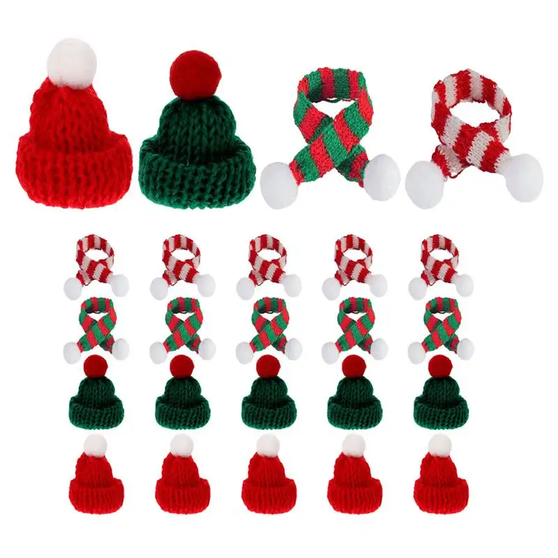 24Pcs Mini Christmas Knit Hat Scarf DIY Wine Bottle Cover Decor Mini Woolen Hat Wine Bottle Decorative Hat DIY Handmade