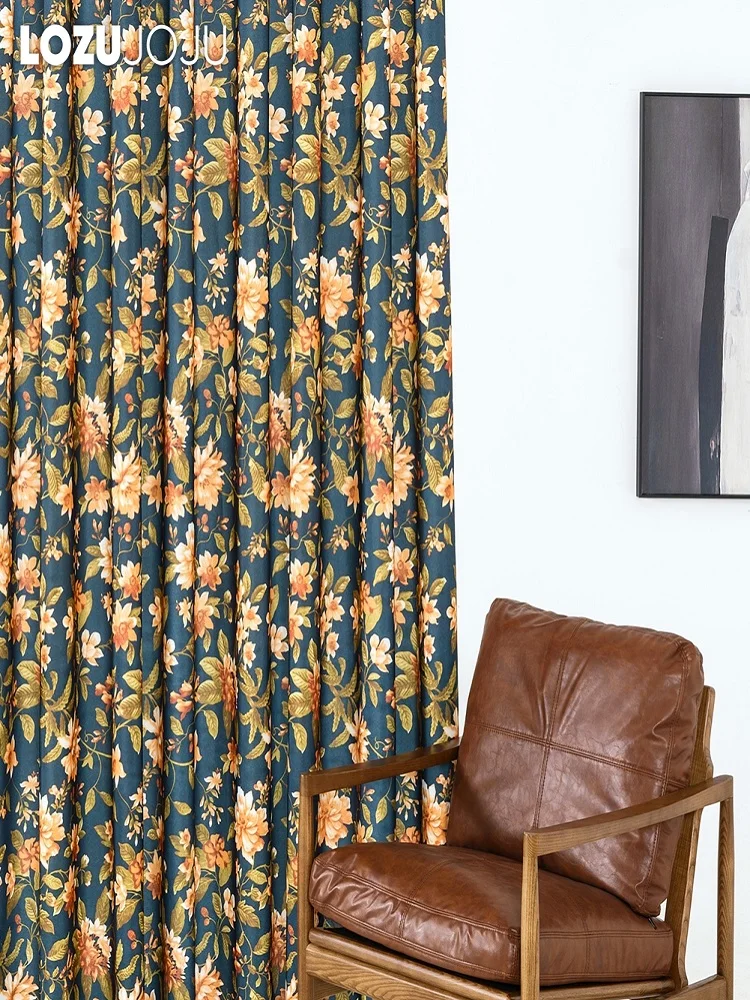 LOZUJOJU 70-80% blackout thick curtains and tulle for sale, large floral print curtains for office famous hotel balcony 1 pcs