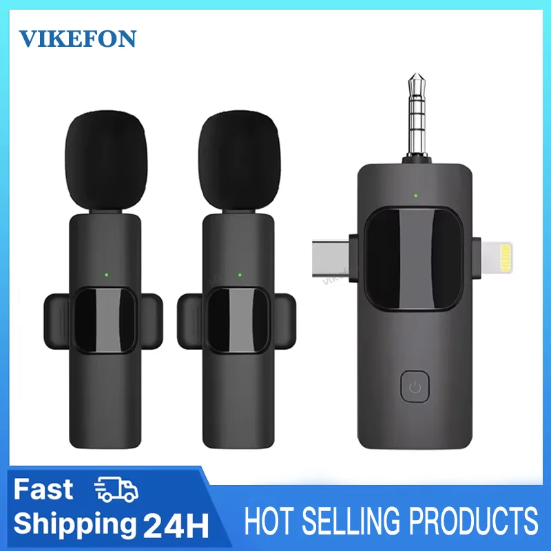 3 IN 1 Wireless Microphone Universal Receiver for IPhone 16 15 14 13 Android Phone IPad Computer Camera Sound Card Recording