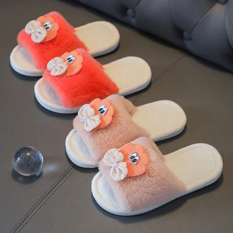 

Autumn Winter Cute Cartoon Girls Slippers 2023 Plush Furry Warm Indoor Shoes For Kids Soft Non Slip Floor Children Slippers