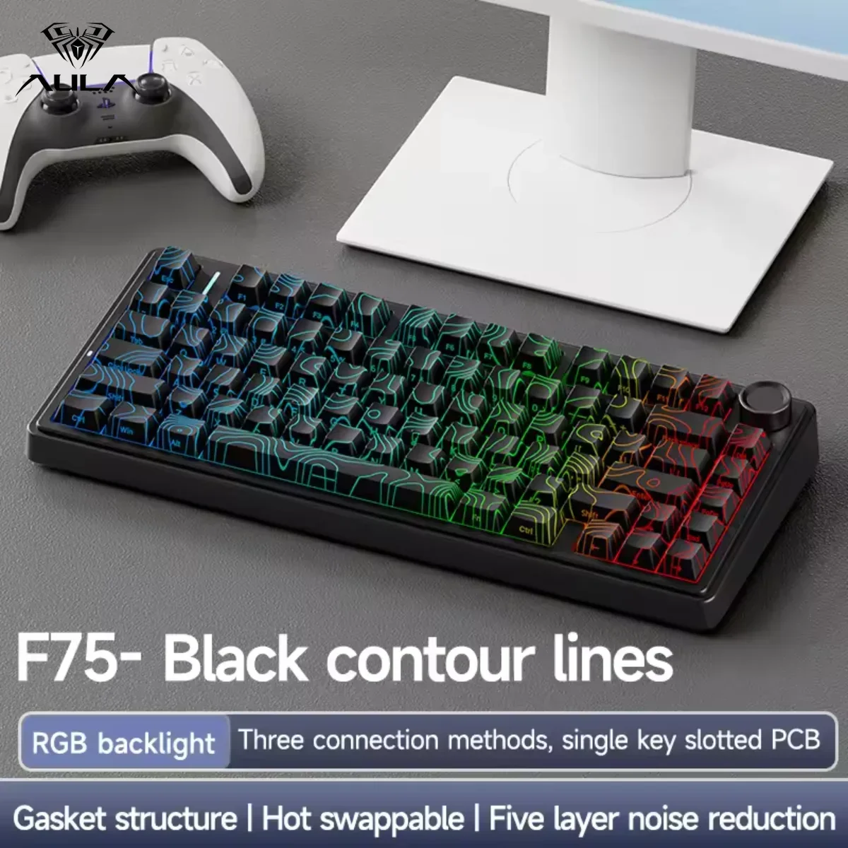 

F75 AULA Wireless Mechanical Keyboard 75% Layout OEM Profile Gasket Structure RGB Customized PC Bluetooth Gaming Keyboard