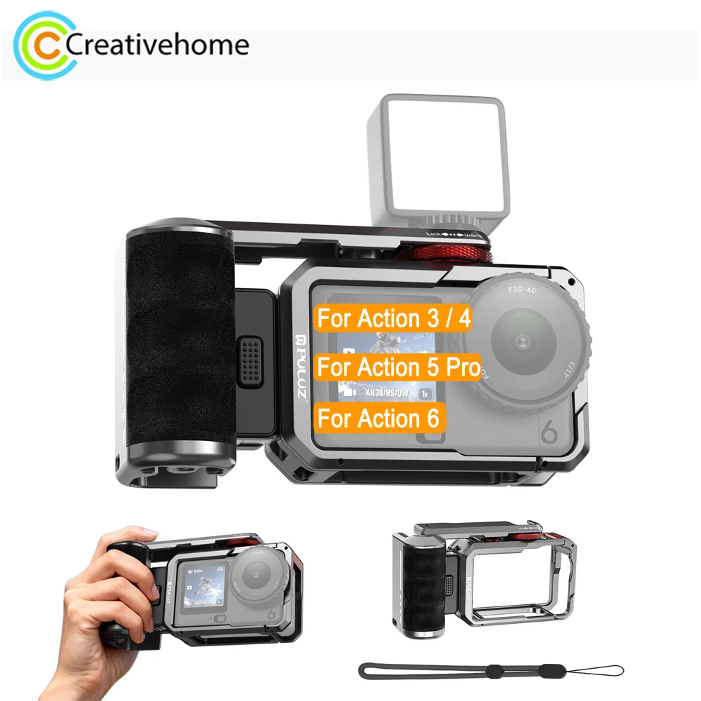 

PULUZ Металлическая клетка для камеры с одной рукой, адаптер с расширенной рамкой для DJI Osmo Action 6 / Action 5 Pro / Action 4 / Action 3